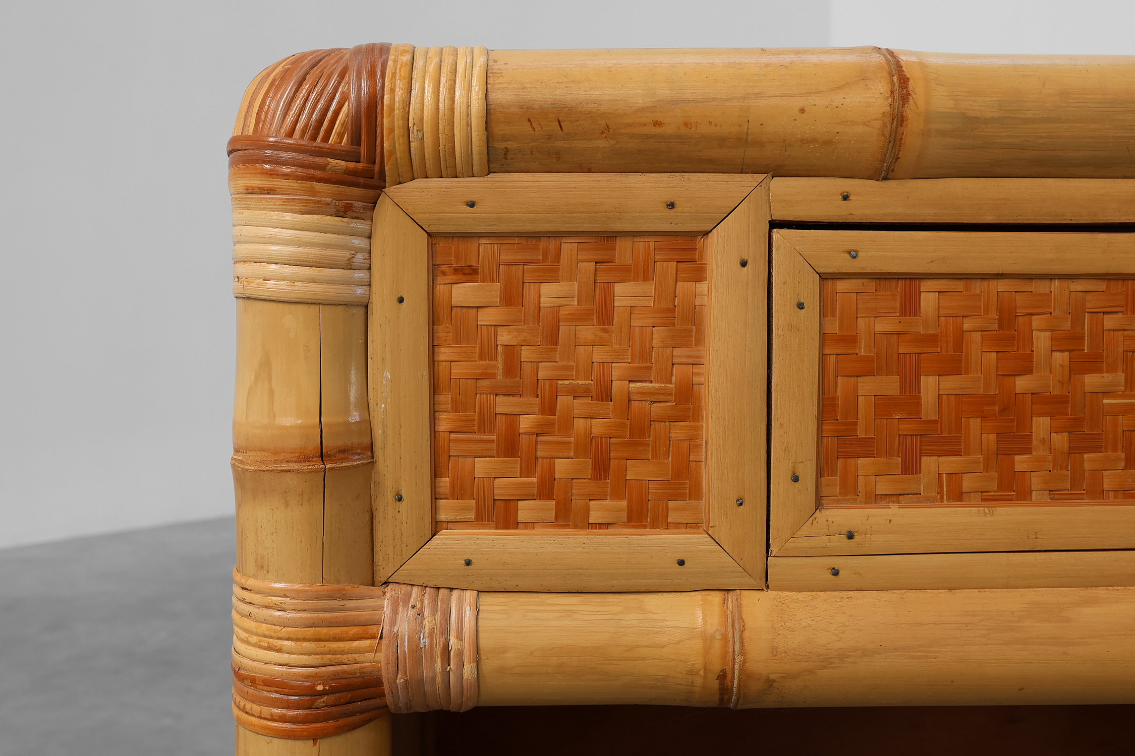 Italian 1970s bamboo and wicker chest of drawers or nightstandthumbnail
